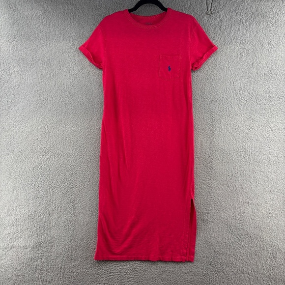 Polo Ralph Lauren T-Shirt Midi Dress Women’s Small Pink Red Slub Cotton - Picture 2 of 9